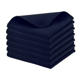 PurpleEssences Waffle Weave Kitchen Solid Dish Cloths 100% Cotton, Ultra Soft Absorbent Quick Drying Dish Towels (Navy Blue, 12 x 12-6 Pack)