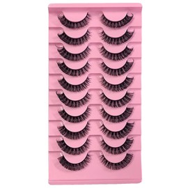 10 Pairs of 3D False Eyelashes, Reusable False Eyelashes, D Curl Lashes, Natural Look Russian Strip Lashes, Long Dramatic Mink Eyelashes, Wispy Full Volume (DH06-4)