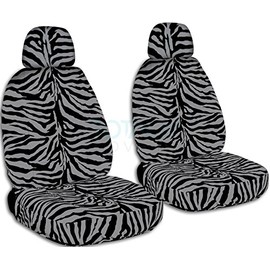 Totally Covers Animal Print Car Seat Covers w 2 Separate Headrest: Silver Zebra - Universal Fit - Front - Buckets - Option for Airbag, Seat Belt, Armrest & Seat Release/Lever Compatible (30 Prints)