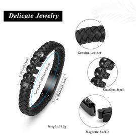 Cremation Jewelry Urn Skull Bracelet for Ashes for Men Keepsake Memorial Cuff Bangle Leather Wristband Cremation Bracelet