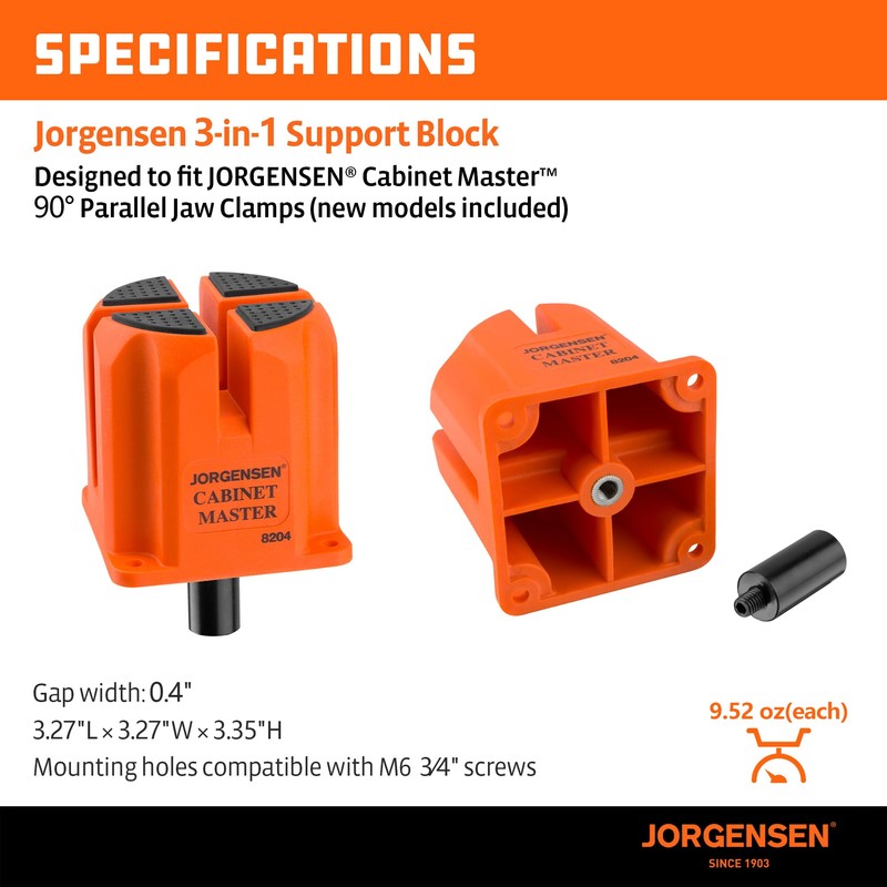 Jorgensen 3-in-1 Support Block, Cabinet Master Parallel Clamp Accessory, Woodworking