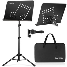 CAHAYA 2 in 1 Dual Use Sheet Music Stand & Desktop Books Stand Unique Musical Note Patent Design with Carrying Bag Foldable Tripod Portable Sturdy for Laptop Projector Books Stand CY0203