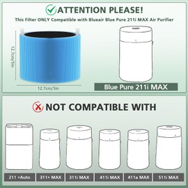 2-Pack 211i Max Replacement Fil-ter Compatible with BLUEAIR Blue Pure 211i Max Air Purifier, True H13 HEPA & Activated Carbon Replacement Filter, Compared part #F2MAX, Blue