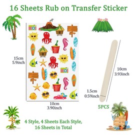 WANDIC Rub On Transfer Stickers, 16 Sheets 4 Styles Hawaiian Beach Decals Summer Scrapbook Stickers for DIY Home Wall Furniture Crafts Arts, 4 * 6in