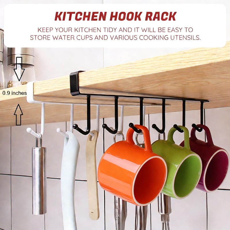 CXY Kitchen Utensil Hanger with 6 Hooks, No Drill Under