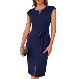 GRACE KARIN Women's Wear to Work Dresses Cap Sleeve Bodycon Midi Dress Business Casual Outfits Classy Office Attire Church Dress Navy L