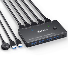 KVM Switch 2 in 1 Out USB 3.0 HDMI KVM Switch 8K@60Hz 4K@60Hz for 2 Computers Share 1 Monitor and Keyboard Mouse Printer with Remote and USB3.0 Cables