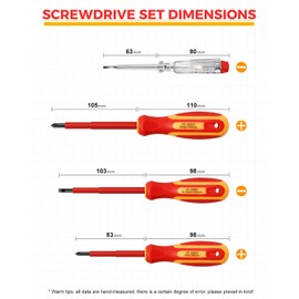 E·Durable 4pcs VDE Screwdriver Set, Magnetic Insulated Screwdriver Set to 1000v, Multifunctional Tool Kit Chrome Vanadium Screwdrivers TPR Handle for Home and Professional Use, Red