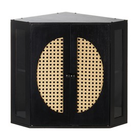 BRONYPRO Boho Rattan Corner Bread Box for Kitchen Countertop – Extra Large Black Bamboo Breadbox, Double Layer Storage with Height-Adjustable Partition