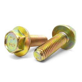 (6 Pieces) M10-1.5x30 Class 10.9 Hex Flange Bolts Screws UNC Coarse Full Threads Zinc Yellow