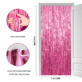 DABAOOU 2pcs 3.28 x 6.56 Ft Pink Glitter Party Streamers Backdrop Tinsel Foil Fringe Curtains Decorations for Birthday, Wedding, Graduation School Princess Baby Shower Disco Party Decor Supplies