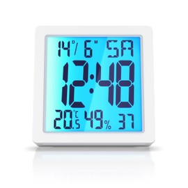 Digital Alarm Clock for Bedrooms, Bedside Clock with 4" (10,3cm) LCD Display Backlight, Thermometer Indoor Temperature Humidity, Snooze Clock, Date and Day, silent alarm clock for Office Kids Elder