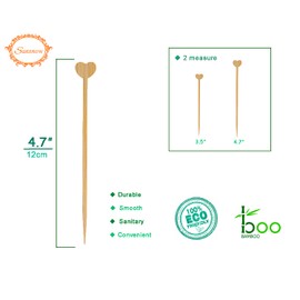 Sansow Bamboo Cute Cocktail Picks 100 Counts, Bamboo Toothpicks Food/Fruit Picks for Wedding Party, 4.7"(Heart)