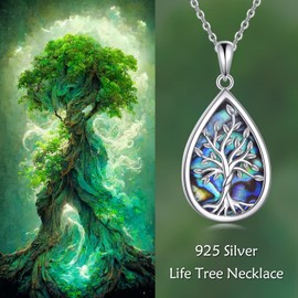 POPLYKE Aablone Tree of Life Necklace for Women 925 Sterling Silver Teardrop Tree of Life Jewellery Birthday