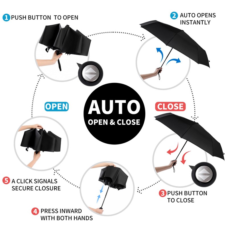 Anntrue Windproof Travel Umbrella, Auto Open Close Lightweight Compact Portable