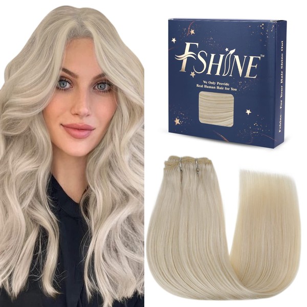 Fshine Sew-In Real Hair Weft Real Hair 50 cm/20 Inches Colour 60 Platinum Blonde Real Hair Extensions Weaving Hair Wefts for Sewing Straight Weave 100 g Remy Extensions