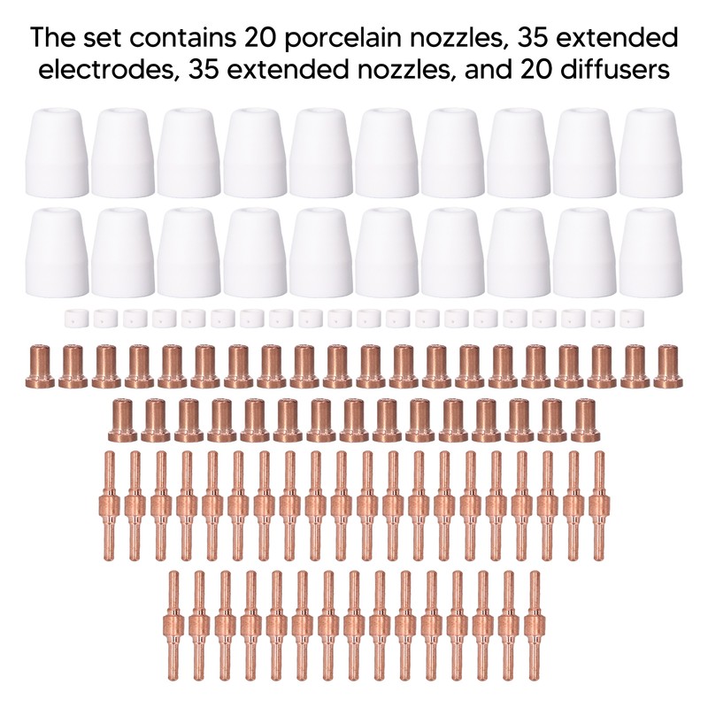 110 Pcs Plasma Torch Accessory Set Porcelain Nozzle Cups Extended