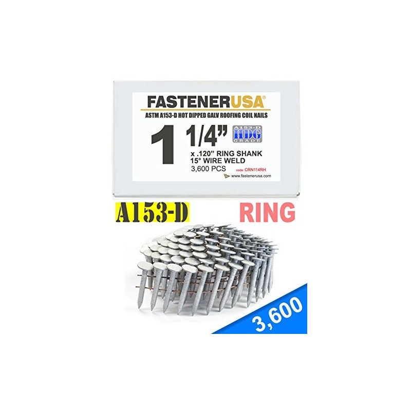 1 1/4" Ring A153-D HOT DIP Coil Roofing Nails 3.6M