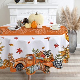 CUSUGBASO Fall Round Tablecloth 70 inches, Water Resistant Thanksgiving Table Cloth - Orange Fall Decorations for Home - Orange Pumpkins Fall Decor for Home, Table, Dinning