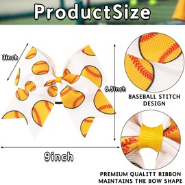 2Pcs 9" Large Cheer Bows, Baseball Bow Hair Ring Ties, Football Ponytail Holder Hair Accessories for Cheerleader, Girls, Women (Yellow)