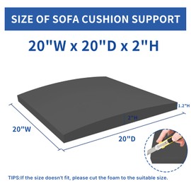 Lanswood Couch Cushion Support 20" x 20" Couch Cushion Replacement, High-Density Foam Sofa Supports for Sagging Cushions Curved Furniture Seat Sag Repair (Black)