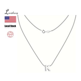 16inches S925 Sterling Silver Initial Necklace Box Chain A-Z 26 Alphabet Necklace for Women MenColor: Silver-Q Initial Necklace, Length: 16inches