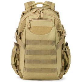 AMHEH 21L Small Tactical Backpack | Fit 12 Inch Laptop, Water Bottle Holder, 1050D fabric, Molle, Daily Work, Travel, Hiking (Tan)