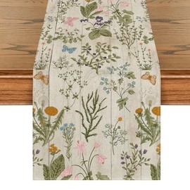 Artoid Mode - Camino de mesa de madera con flores silvestres florales de primavera, decoración de temporada de mesa de cocina y comedor de verano para decoración de fiesta en el hogar, 13 x 72