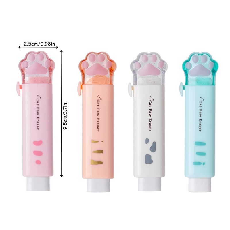 4 Pcs Cat Paw Retractable Erasers, Cute Cat Rubber for