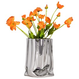 auons Crinkle Paper Bag Vase Ceramic Vase Modern Handmade, Creative Flower Arrangement Ornaments, Decorative Flower Vases for Home Decor Living Room Bedroom Wedding Party, B