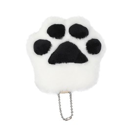 GUFER Fluffy Cat Paw Key Holder, Plush Toy (Approx. 3.1 x 3.5 inches (8 x 9 cm), Cute Fluffy Cat Paw Key Holder, Ball Chain, white-black