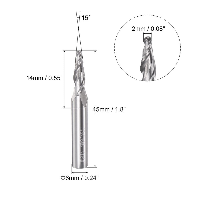 sourcing map Tapered Ball Nose End Mill, Uncoated Solid Carbide