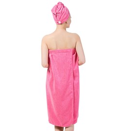 Millya Women's Microfiber Bath Towel Wrap & Hair Turban - Sarong Beach Pool Towels Wrap with Elasticated Back and Buckle Closure