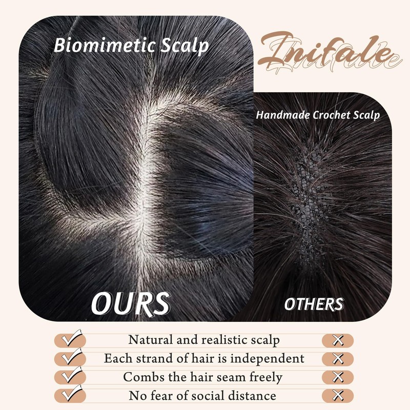 Inifale Hair Toppers for Women Real Human Hair,10inch 30g Brown