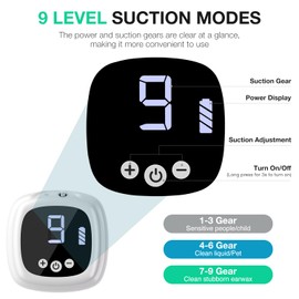 Ear Vacuum Wax Remover, Ear Wax Removal Kit with 9 Levels Strong Suction, Electric Ear Wax Remover Ear Vacuums, USB Rechargeable Reusable Ear Suction Vacuum Tool