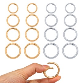 Qianyu Pack of 16 Round Carabiner Spring O Rings Zinc Alloy Carabiner Hooks 20/23/25/33 mm Gold Metal Small Spring Split Rings Key Ring Accessories for Key Chain Bag Purse Craft DIY
