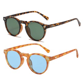 Gleyemor Vintage Polarized Sunglasses for Men UV400 Protection Retro Round Sunglasses (Tortoise/Green + Yellow Tortoise/Clear Blue)