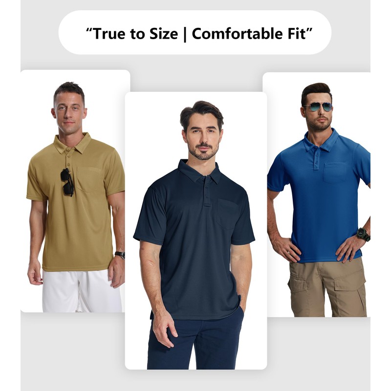 ZITY 7 Pack Mens Polo Shirts with Pocket Moisture Wicking