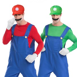 Aomig 6 Pcs Mario Cosplay Costume Accessories Kits, Mario Baseball Cap Mario Gloves and Mario Beard, Mario costume cap for adults, Mario Snapback Cap for Mardi Gras, Carnival & Cosplay