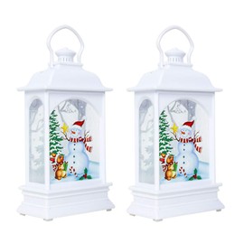 SOLUSTRE 2pcs Christmas Snow Globe Lantern 4.9 Inch Lighted Christmas Snow Globe with Swirling Glitter for Kids, Home Decoration (White Snowman)
