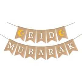 Eid Mubarak Banner Mubarak Decoración de fiesta Ramadán Suministros de decoración de fiesta (Eid Mubarak 2 unidades)