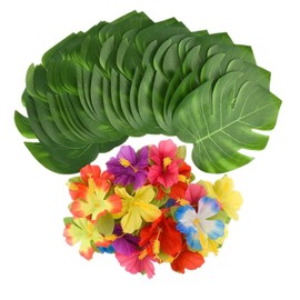 ST TS 30pcs Hibiscus Artificial Flowers Monsteralife 30pcs Hawaiian Decorations Party Decorations Tropical Bali Leaves