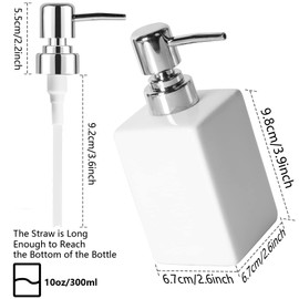 Nuscen White Soap Dispenser,300ml Hand Wash Dispenser, Square Ceramic Hand Soap DispenserPump Bottle Dispenser, Shampoo Lotion Bottle Soap Dispenser Bottle,For Bathroom/Kitchen/Hotel