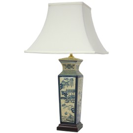 Oriental Furniture 26" Blue Landscape Porcelain Lamp