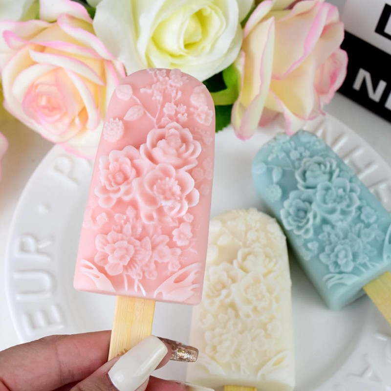 4 Pcs Popsicles Molds Flower Ice Cream Silicone Molds Floral