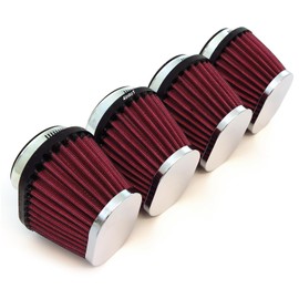 4 Pack Universal Performance High Flow Tapered Oval Clamp On Pod Air Filter Intake Cleaner 54mm Chrome Red Motorcycle Scooter ATV UTV Cafe Racer Dirt Bike Moped