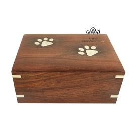 Wooden Pet Urns for Dogs Ashes - Pet Cremation Box for Ashes - Rosewood Memorials for Cats & Dog Ashes - Keepsake Urn for Animal Ashes - Pet Remembrance Gifts - Brass Paws Inlaid(Medium, 90lbs)