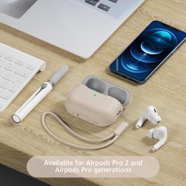 Tandoler Compatible with Airpods Pro 2 Case, Soft Silicone Skin Cover Protective Cases with Cleaner kit and Lanyard Compatible for AirPod Pro 2nd Generation, Front LED Visible-Milk Tea