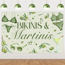 Wonmelody Margarita Bachelorette Party Decorations 5 * 3 ft Bikinis & Martinis Backdrop Banner Green Margarita Bachelorette Party Decorations for Beach Bach Summer Tropical Bach Shower