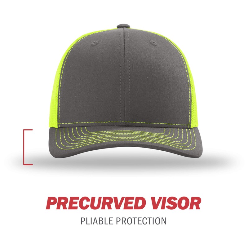 Richardson Unisex 112 Trucker Adjustable Snapback Baseball Cap, Split Charcoal/Neon